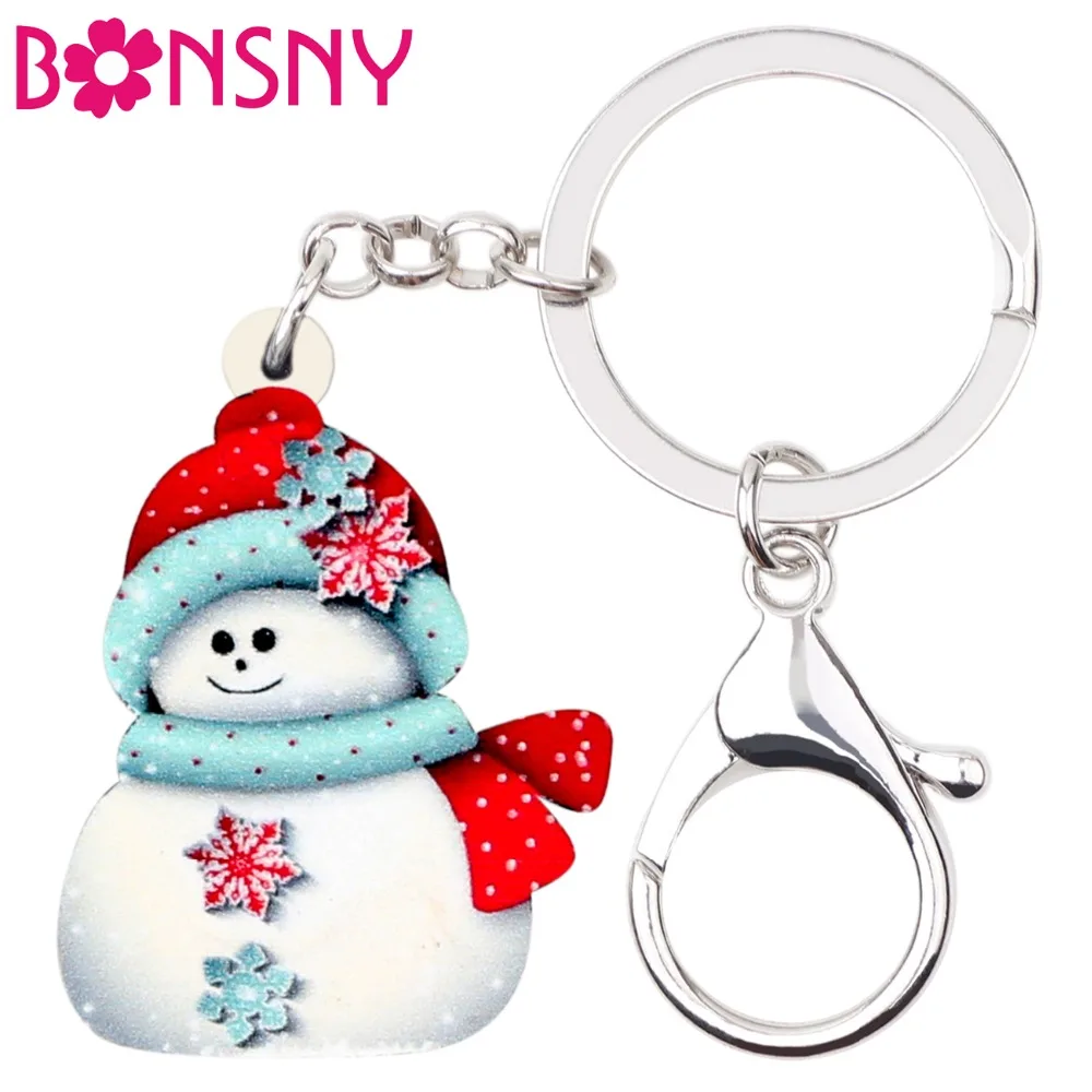

Bonsny Acrylic Christmas Cute Snowflake Snowman Key Chain Keychain Ring Gift Xmas Navidad Jewelry Women Girls Teens Bijoux Charm