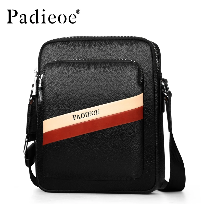 

Padieoe Mens Handbags Real Cow Leather Men's Shoulder Bag Men's Business Bag with Litchi Pattern Messenger Bags male bag