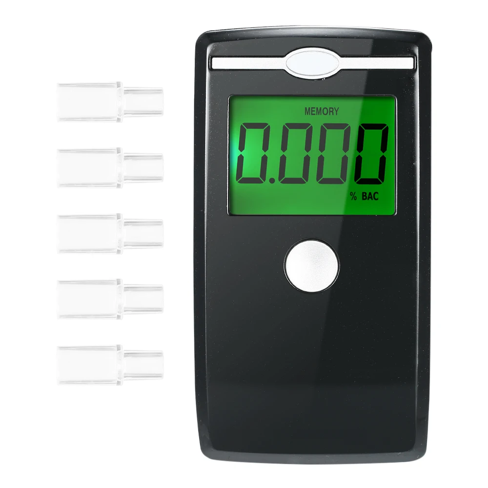 

AT5500 Portable Digital Breath Alcohol Tester Accuracy Breathalyzer LED Screen with 5pcs Transparent Mouthpieces for Home Use