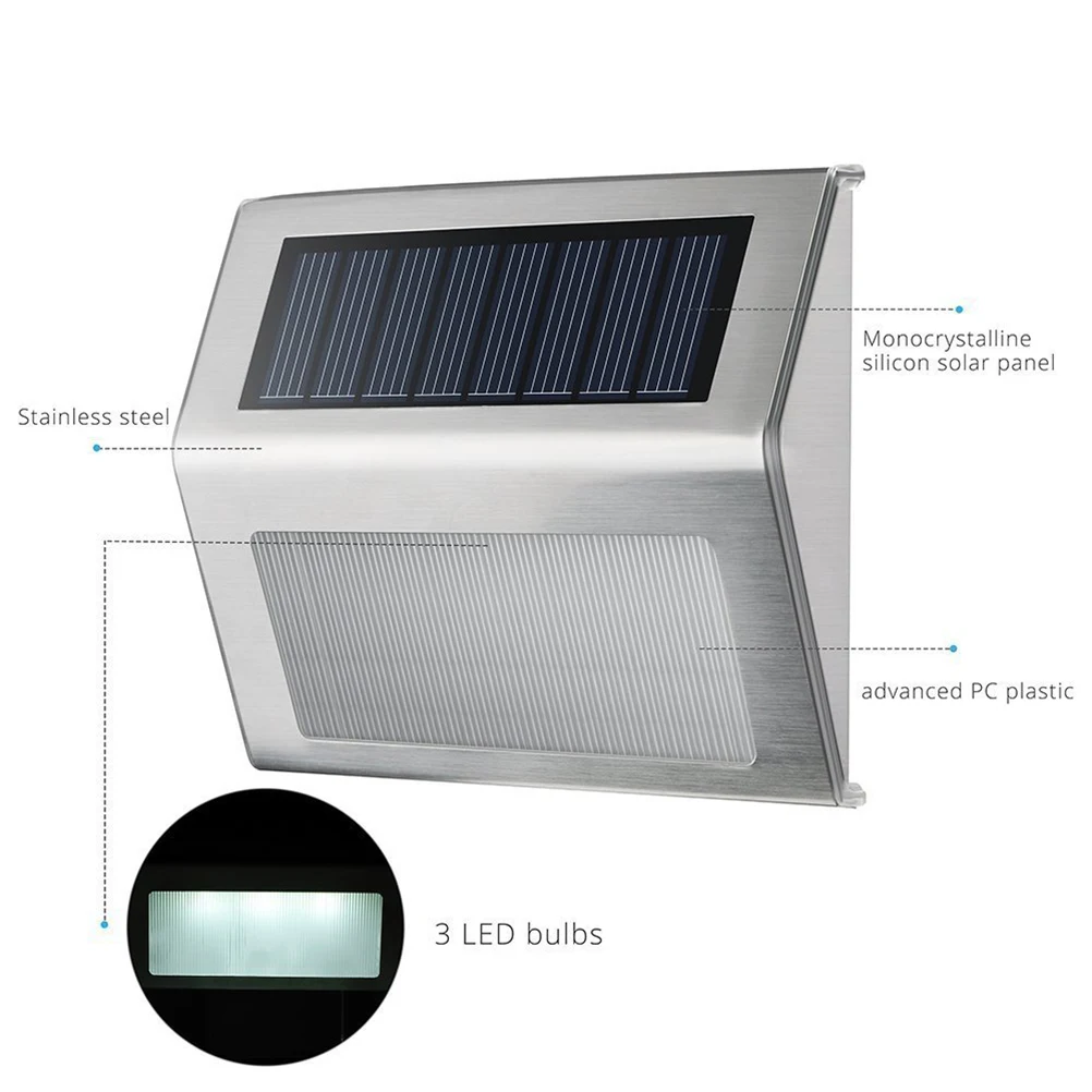 IP65 solaire 3 DEL en acier inoxydable jardin Pathway Patio étape escalier Pont Lampe