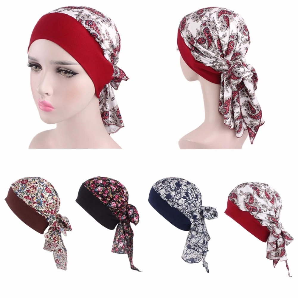 レディース海賊化学及血帽子ターバンヘッドスカーフ弾性バンドバンダナ花ヒジャーブラップ Islamic Clothing Aliexpress