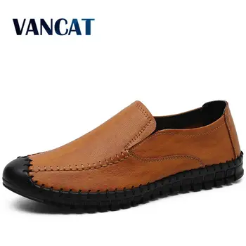 

Genuine Leather Men Casual Shoes Luxury Brand 2019 Mens Loafers Breathable Men's shoes Slip on Driving Shoes Plus Size 38-48