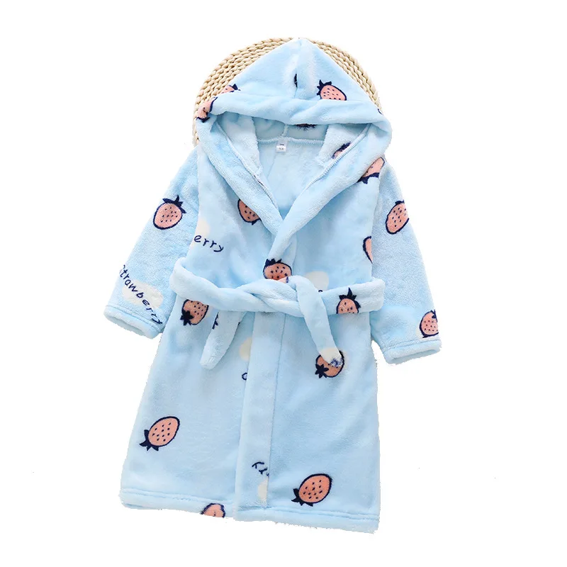 

Winter Kids Bathrobes Cotton Children Pajamas Robe Flannel Fruit Print Sleepwear Strawberry Pajamas for Boys Girl Long Bath Robe