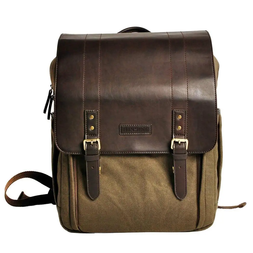 

Large Capacity SLR Camera Backpack Photography Canvas 1, 2 Brown Khaki Solid Buckle Bag