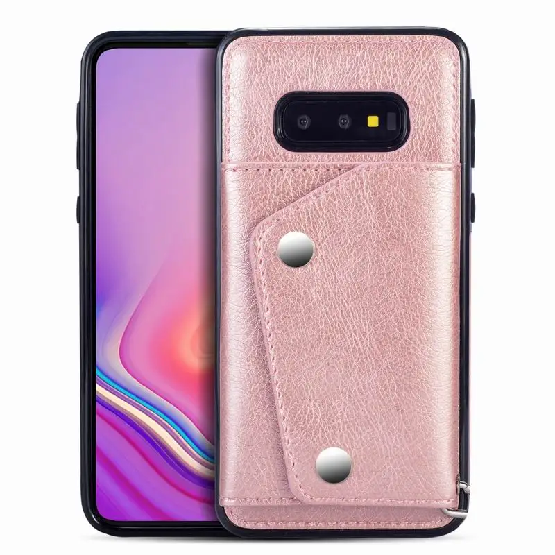 

Magnetic double snap Card Slot Flip Black Rose Gold folio kickstand Wallet Case for Samsung Galaxy S10E Phone Leather Case