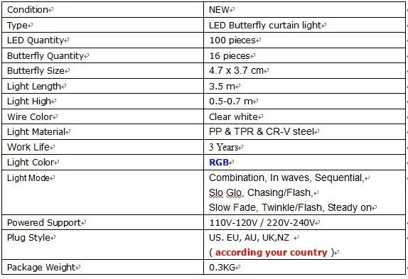 rgb led 3.5m праздник занавес строку украшения и свадебные lights газа 100 smds 16 бабочка 110v/220v ес/великобритания/нас/а.е. разъем