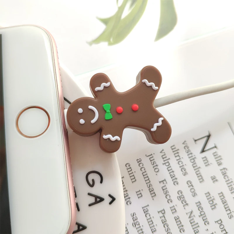 Рождественский милый Санта-Клаус укусы USB протектор для кабеля передачи данных Универсальный намоточный кабель для iPhone XS MAX XR зарядный кабель зажимы для шнурков