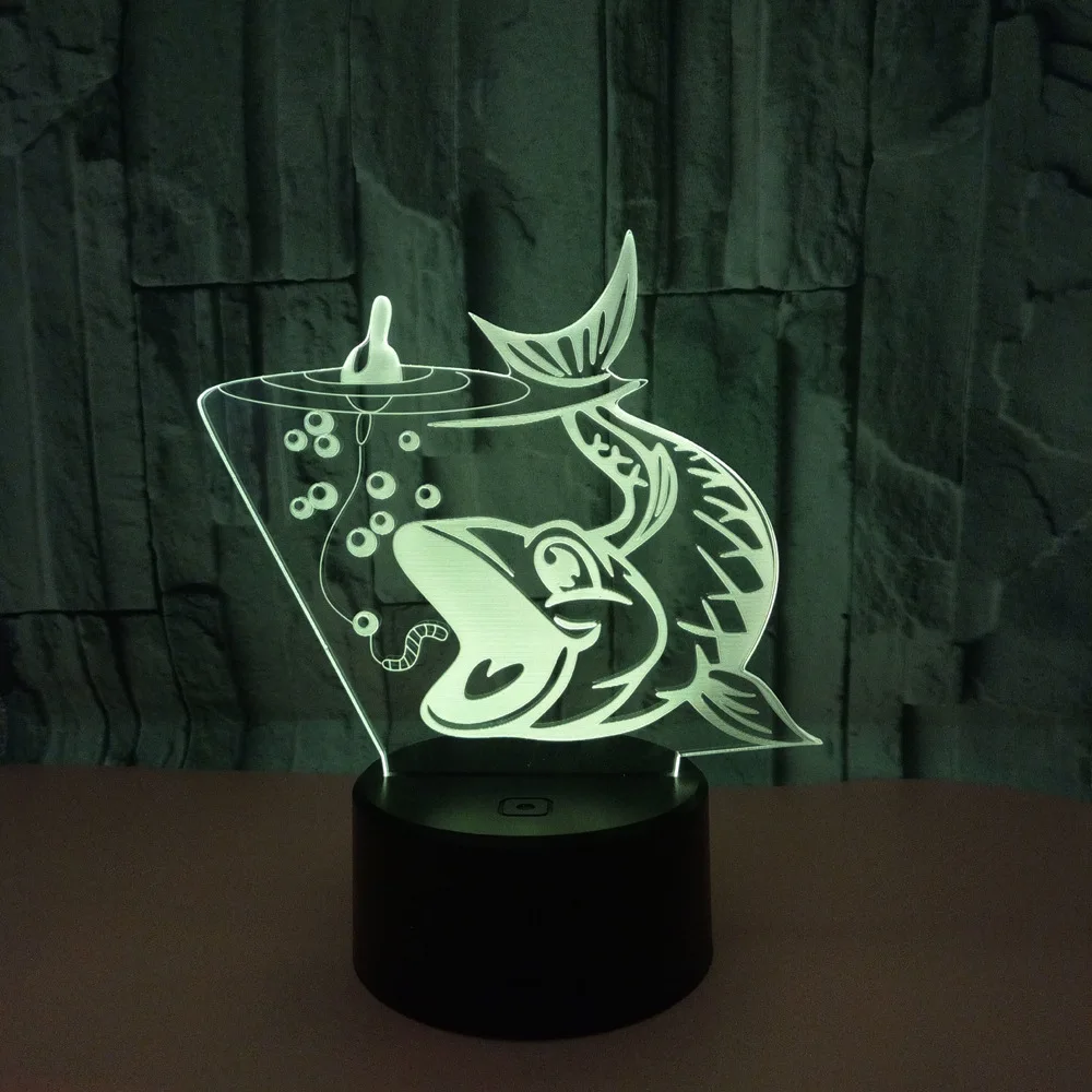 Billige Angeln 3d Nachtlicht Karpfen 7 farbe Touch Control Led 3d Stereo Vision Tisch Lampe kinderzimmer dekoration 3D schreibtisch Lampe