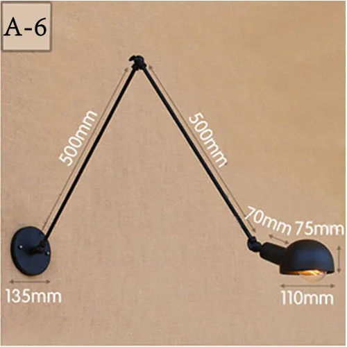 Ретро винтажный промышленный стиль лофт креативный минималистичный настенная лампа с длинным кронштейном регулируемая ручка металлический деревенский Светильник Бра Светильники - Цвет абажура: A6