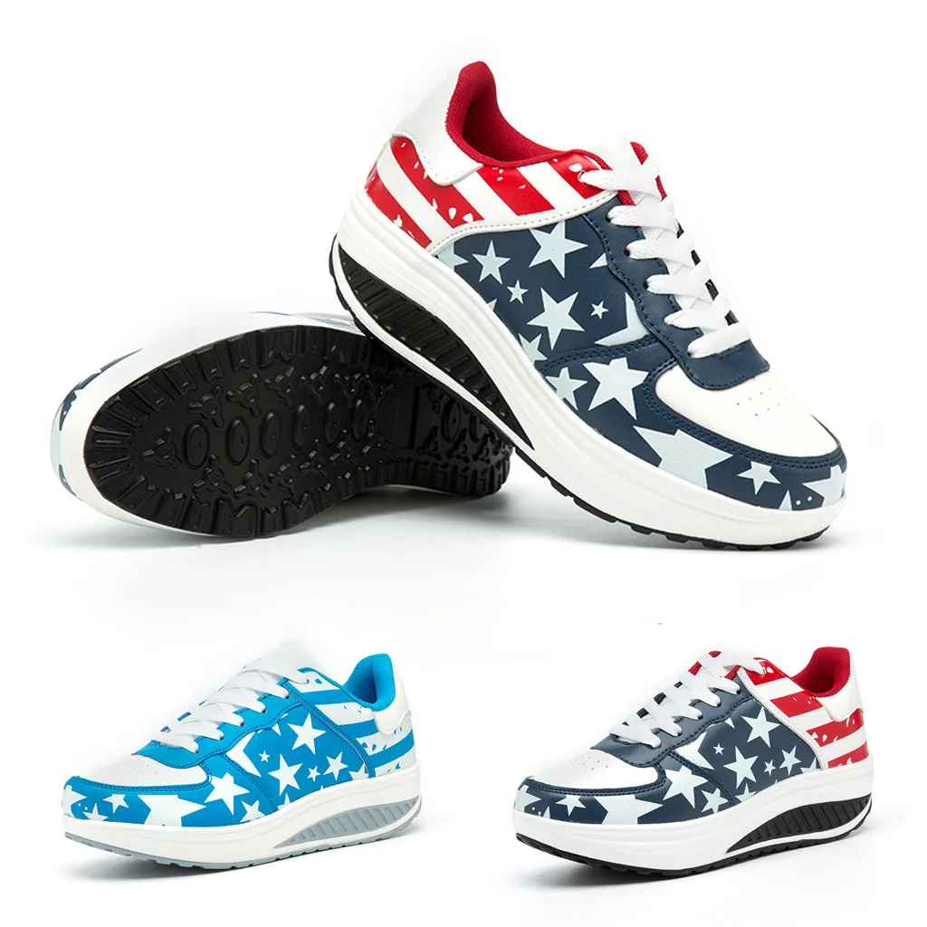 Women�s American Flag Flock Sneakers Roman Slip On