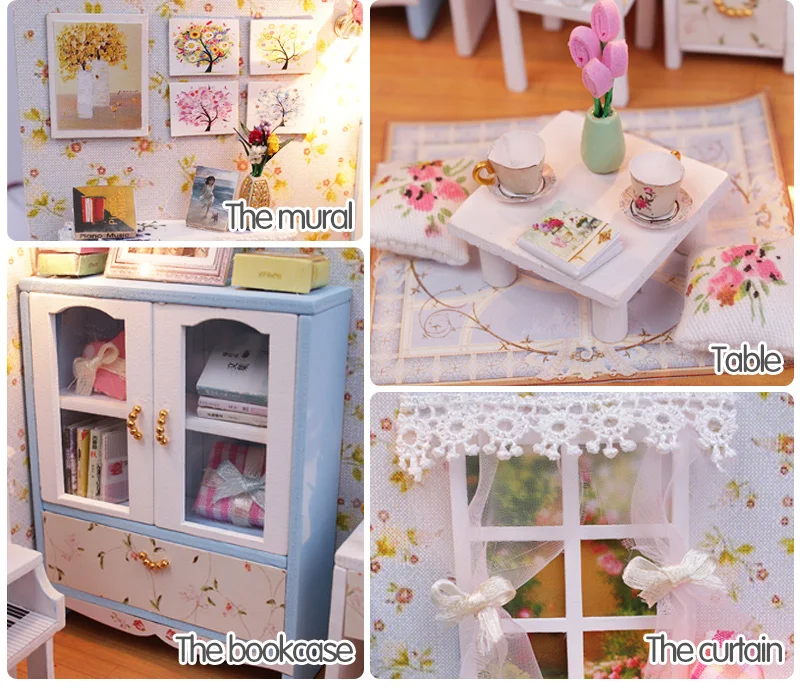 DIY деревянный Миниатюрный Кукольный дом миниатюрная кровать со светодиодным светильник мебель пылезащитный чехол мебель игрушки для детей подарок на день рождения