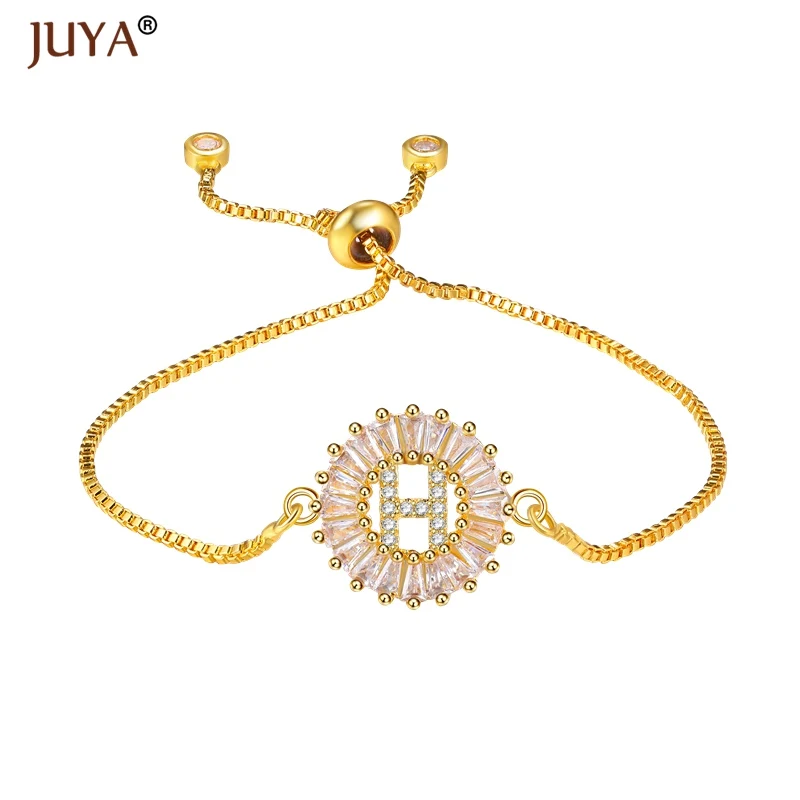 Juya, золото, серебро, розовое золото, круглый кристалл, циркон, буквы, начальные браслеты для женщин, девушек, модные ювелирные изделия