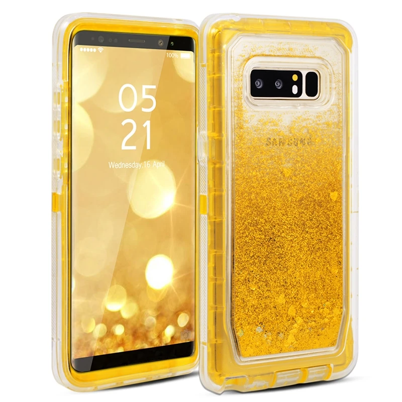 Роскошный чехол 3 в 1 с зыбучим песком для samsung S8, S9, S10 Plus, Note 8, 9, 10 plus, S7 Edge, TPU, жесткий динамический с блестками и жидкостью - Цвет: Gold