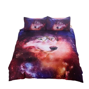 

3D Colorful Reactive Printed Galaxy Wolf Skull Bedding Set Twin Queen King Size Duvet Cover Pillowcase Bed Linens Bedding Sets