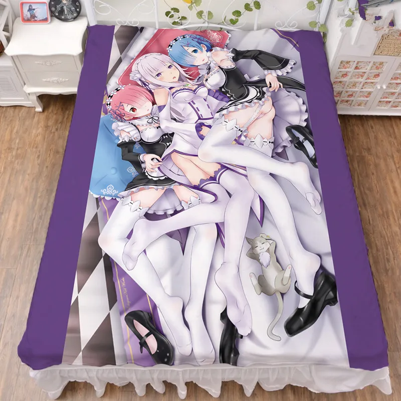 150x200 см японское аниме Re-Zero kara Hajimeru Isekai Seikatsu сексуальная девушка Ram& Rem молочное волокно простыня и фланелевое одеяло