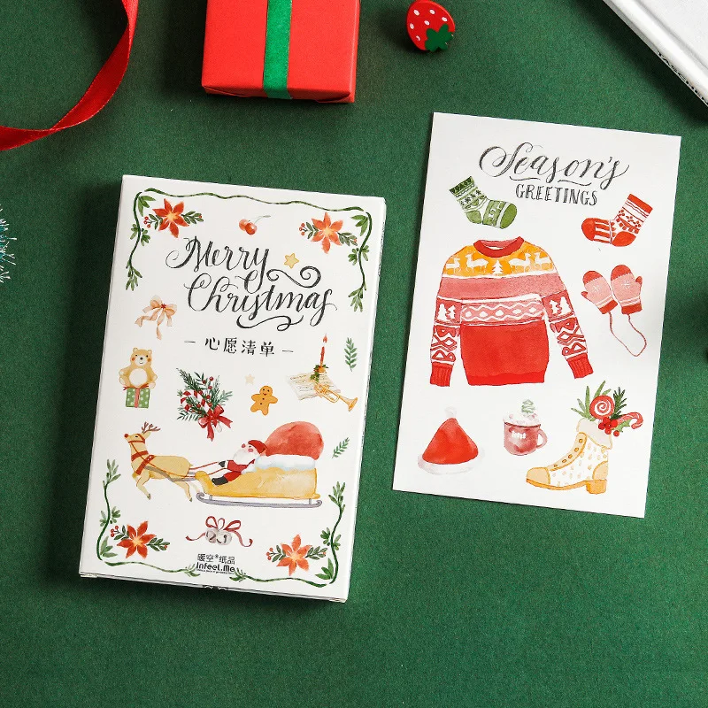

New 30 Pcs/Set Christmas Wish List Postcard /Greeting Card/Message Card/Birthday Letter Envelope Gift Card