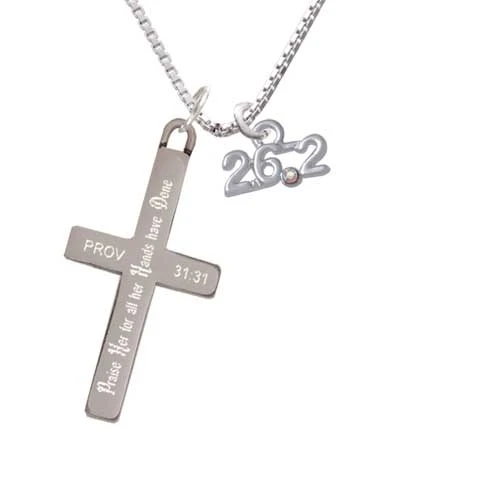 Marathon - 26.2 with Clear AB Crystal - Praise Her - Cross Necklace (1)