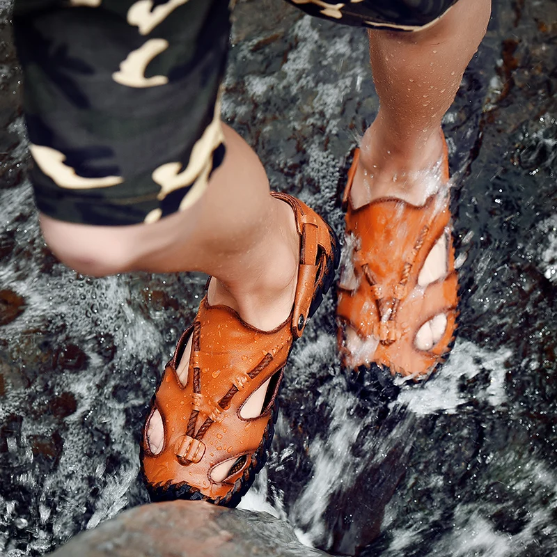 

Sandalias Hombre Summer Sandals Men Casual Shoes Cow Genuine Leather Sandals Male Soft Outdoor Erkek Ayakkabi Plus Size 47 48
