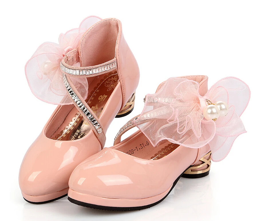 

Children Shoes For Girls High Heel Shoes PU Leather Big Flower Sequins Girls Princess Shoes For Party Wedding Kids Dance Shoes