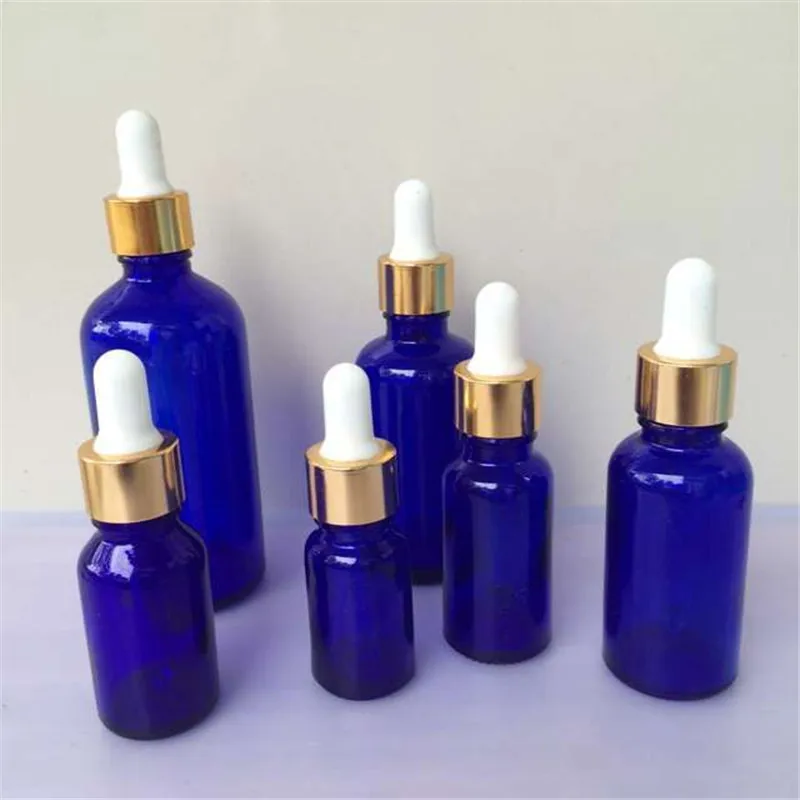 Wholesale Bottles 10ml 15ml 20ml 30ml 50ml 100ml Glass Dropper Bottles with Pipette Empty Blue Esssentail Oil Bottles Liquid Jars