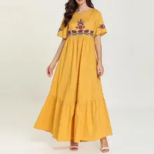 Summer Boho Yellow Plus Size Party Sweet Elegant Women Long Dresses High Waist Floral Embroidery Pleated Travel Beach Maxi Dress Summer Boho Yellow Plus Size Party Sweet Elegant Women Long Dresses High Waist Floral Embroidery Pleated Travel Beach Maxi Dress
