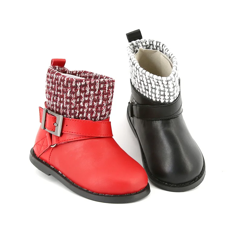 

Winter Children Cotton Boots European Style Leather Boots Knitted Fashion Boots Girls Shoes