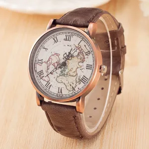 Прямая доставка горячая Распродажа карта в стиле ретро кварцевые из искусственной кожи часы Мужские Женские повседневные часы унисекс часы Relogio женские часы Hombre - изображение