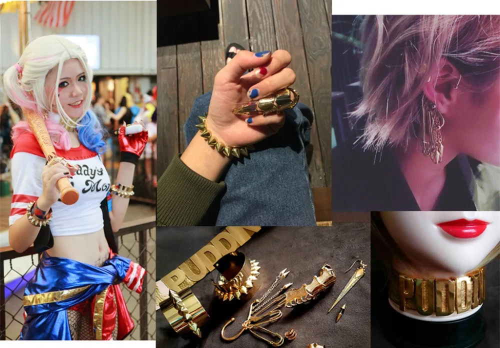 

Suicide Squad Harley Quinn Limited Batman Bracelet Necklace Ear Stud Cos Props