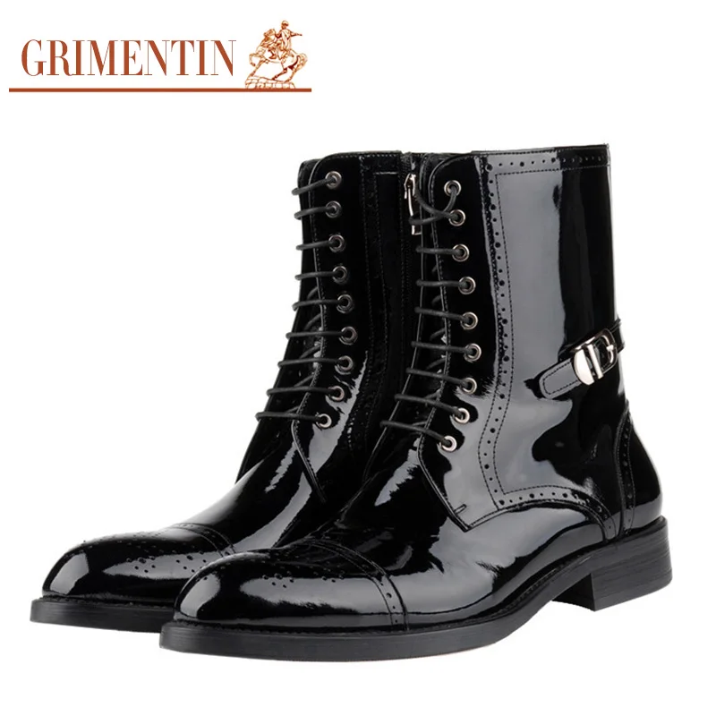 Grimentin Brand Fashion Patent Leather Mens Motorcycle Boots Grimentin Brand Fashion Patent Leather Mens Motorcycle Boots