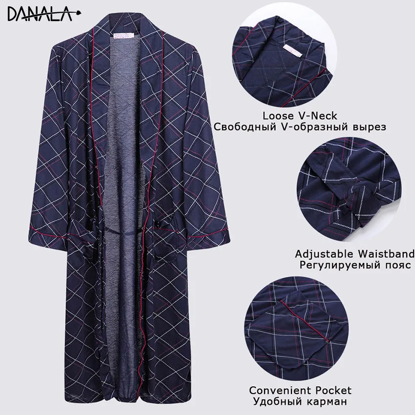 DANALA Spring Autumn Loose Men's Bathrobe Striped Warm Comfortable Dressing-gown Pajamas V-Neck Sexy Women Home Suits Swimsuit