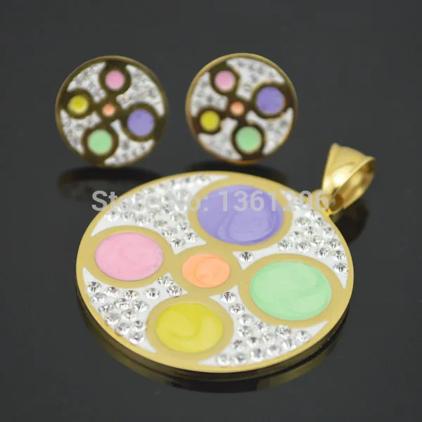 

S123-8---------------- 316L Stainless Steel Multicolor Crystal earring+pendant accessory, wholesale jewelry