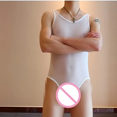 Сексуальная мужская цельная домашняя пижама для отдыха, пижамный комплект, Мужская Повседневная дышащая сетчатая прозрачная короткая Пижама без рукавов, Masculino - Цвет: white