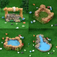 Paisaje de hadas, pastizales de madera Vintage, pozo de agua DIY, piscina de madera, musgo Artificial, figuras en miniatura, regalo, decoraciones para el hogar