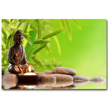 

NICOLESHENTING ZEN Stone and Bamboo Meditation Art Silk Fabric Poster Huge Print Buddha Picture Room Wall Decor 015