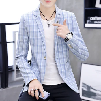

2019 New Men Blazer Jacket Asian Size XXL XXXL Plaid Suit Men Coats 2019 New Fashion Men Suit Jackets