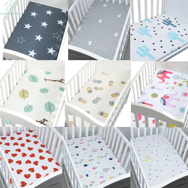 

2Pcs 100% Cotton Crib Fitted Sheet Soft Breathable Baby Bed Mattress Cover Protector Cartoon Newborn Bedding For Cot Size 130*70