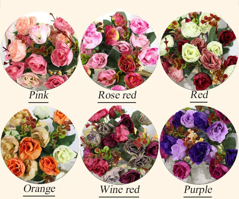 Flone Artificial Silk Rose Bouquet Fake Flowers Home Wedding Display Flower European Rose Small Bouquet Party Decoration (2)