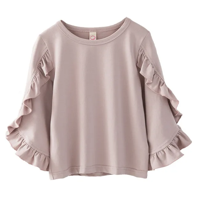 Spring Autumn cotton little girls Ruffles T Shirt kids Tops Children