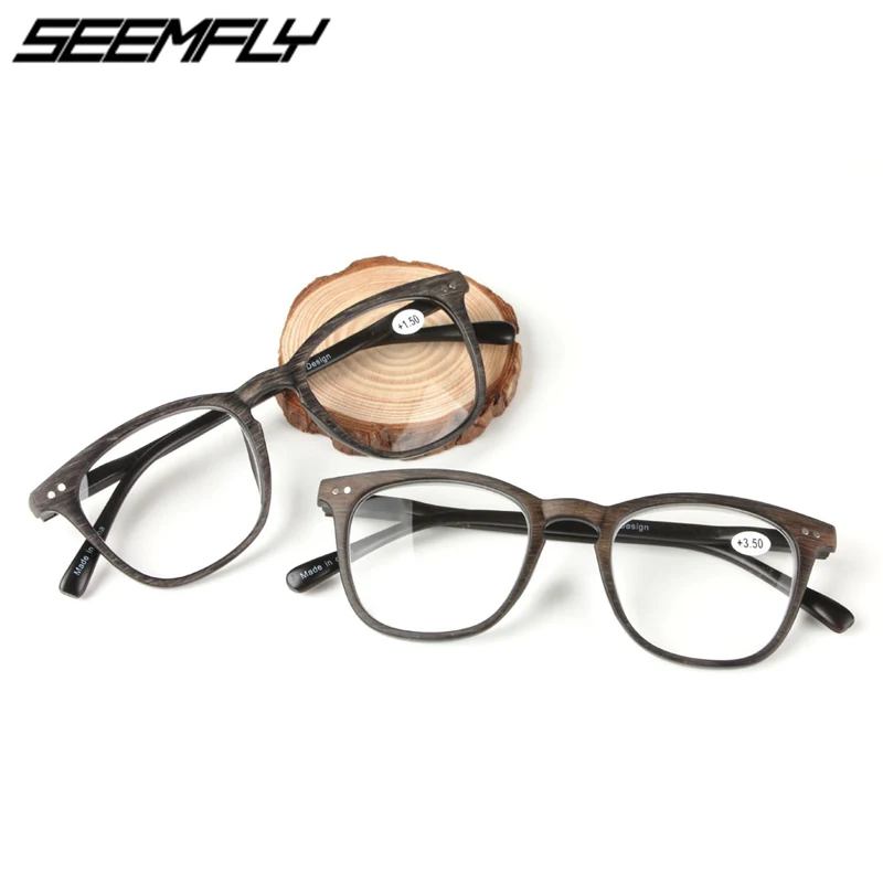 

Seemfly Imitation Wood Plastic Reading Glasses Women Men Resin Presbyopia Eyeglasses Unisex Diopter+1.0+1.5+2.0+2.5+3.0+3.5 +4.0