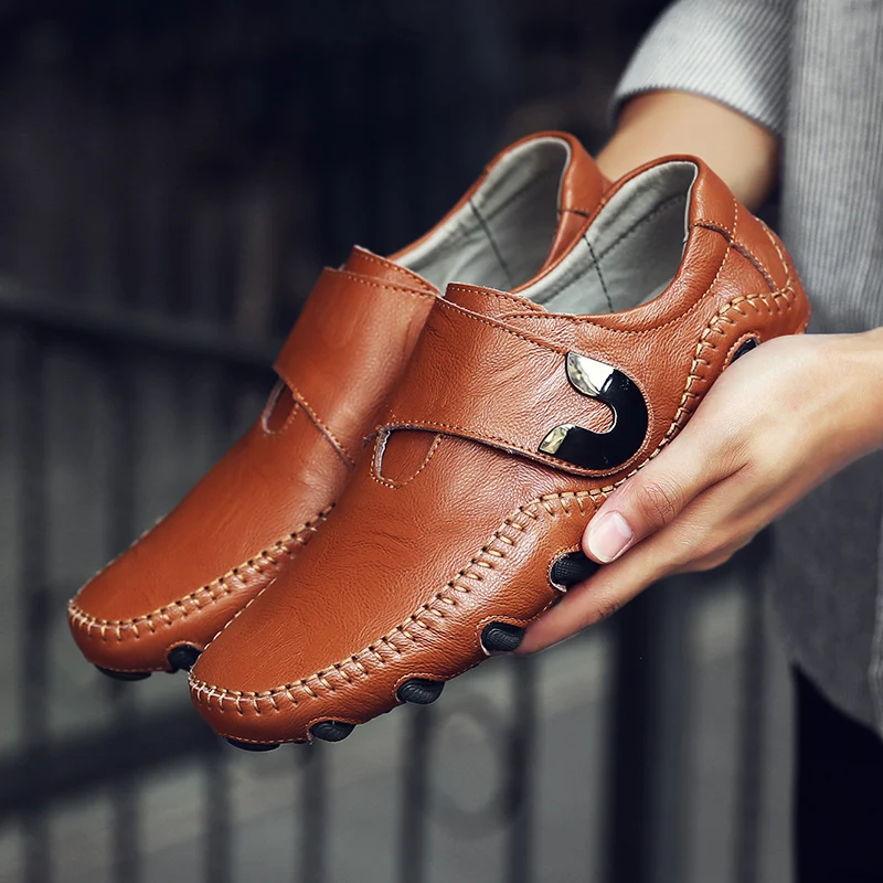 

2019 New Men Shoes Slip On Genuine Leather Loafers Men Moccasin Casual Shoes Men Fashion Handmade Shoes High Quality Big Size