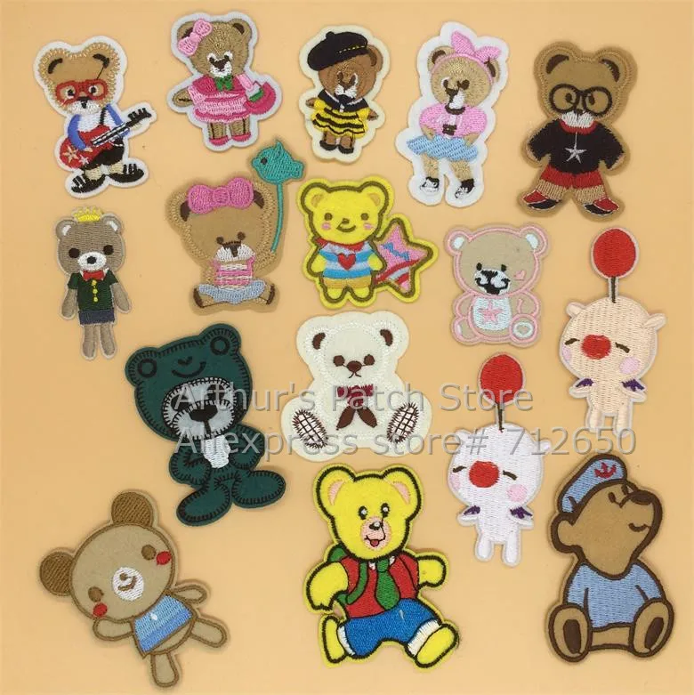 

New arrival 10 pcs cute bears Embroidered patches iron on cartoon Motif hat bag garment shoe Applique embroidery accessory