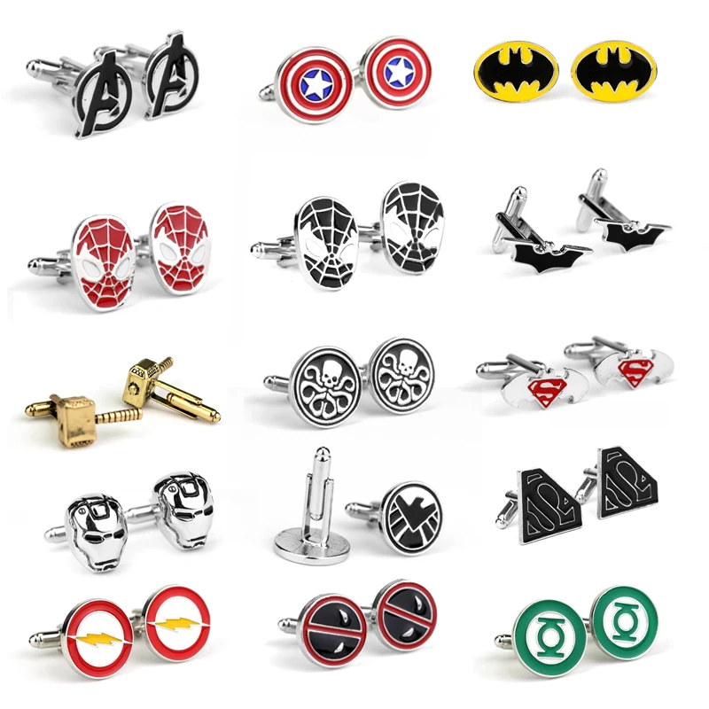 

The Avengers Superman Thor Flash Batman Iron Man Cufflinks&Tie Clip Fashion Jewelry Shirt Cufflink Superhero Cuff links Gift