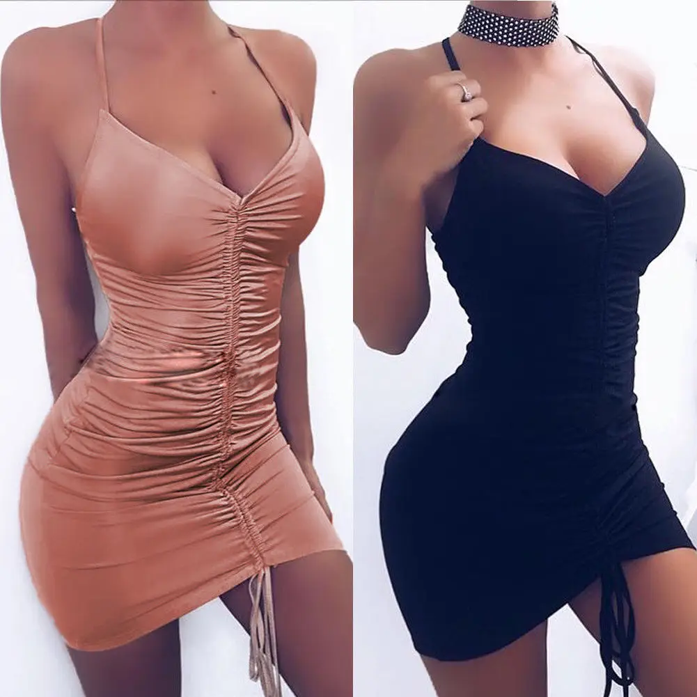 

Hirigin Sexy Women Lady Solid Backless Draped Bodycon Bandage Evening Party Club Holiday Short Mini Dress