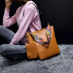 Rusoonnic Для женщин сумка ведро композитный красочные ремень Курьерские сумки Bolsa feminina клатч кожаная сумка мешок основной