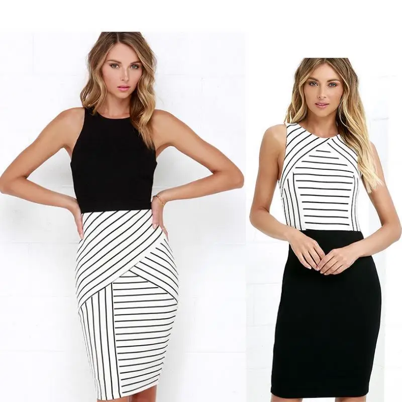 Summer thin Dress Women Party Elegant Sexy Slim Casual Dresses stripe