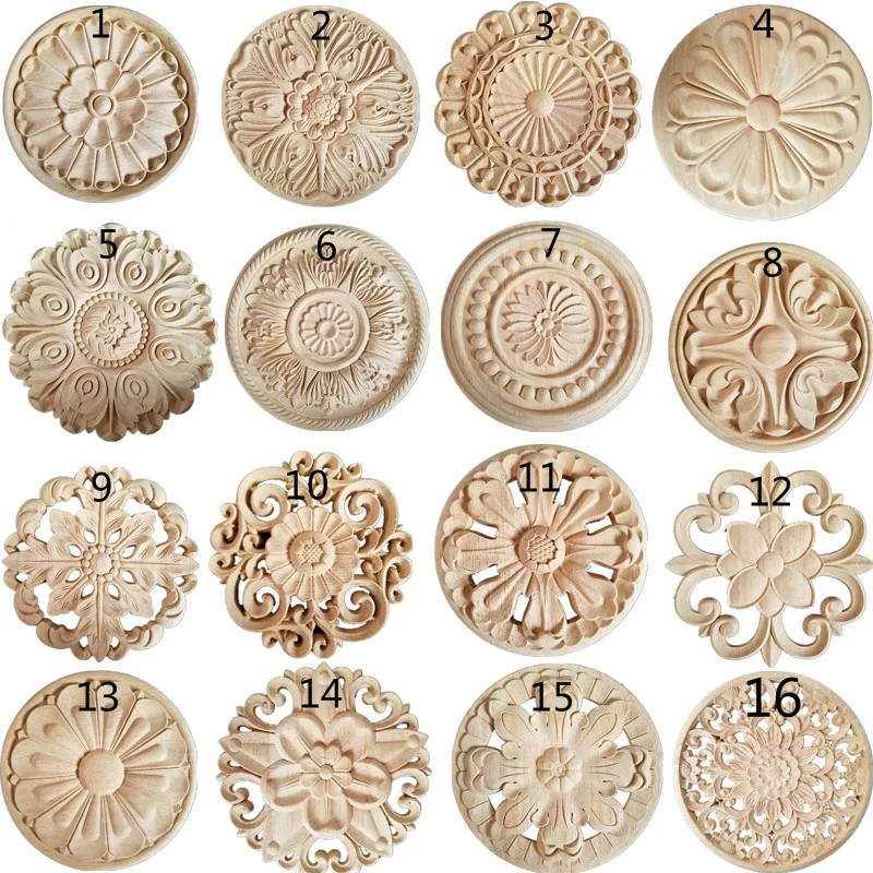 

Wood Carved Decal Corner Onlay Applique Frame for Home Door Decor Wood Furniture Applique Decoration Unpainted Flower Cabinets