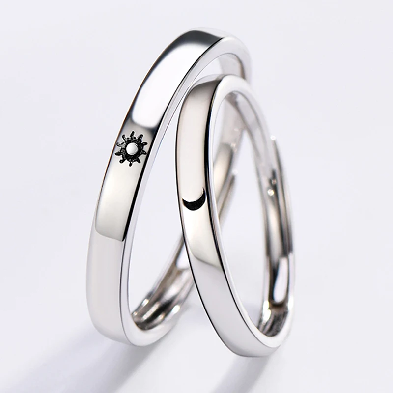 Qevila Fashion Silver color Ring Simple Style Moon Sun Love Adjustable Plate S925 Couple Rings For Girls Boy Best Friend Jewelry (13)