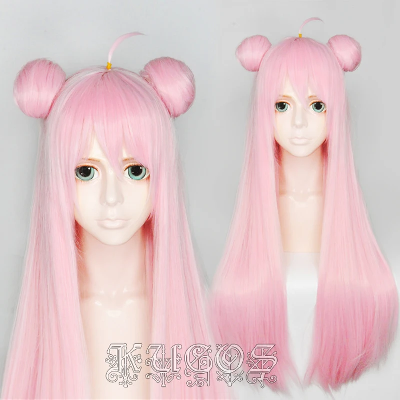 

Happy Sugar Life Satou Matsuzaka Cosplay Wig Pink Synthetic Hair With Bun Straight Long Wigs 85cm + Wig Cap
