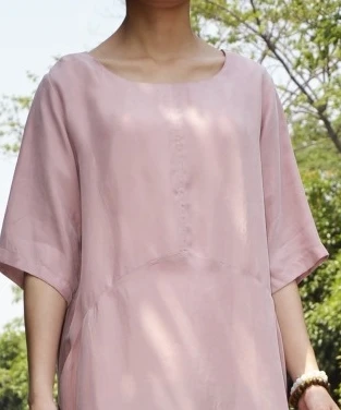 Удобные и дышащие летние блокбастер меди аммиака шелковое платье свободные большие размеры с двойной Платье с карманом 18059-1 - Цвет: Розовый