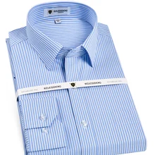 Мужская стандартная полосатая рубашка с длинным рукавом, с левым нагрудным карманом, деловые офисные рубашки, свободные рубашки